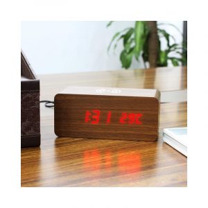 Dual Powered Wooden Wireless Qi Charging LED Alarm Clock- Battery/USB Powered