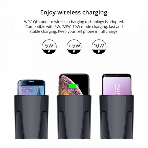 Qi Enabled Wireless Car Charger Cup with USB Output 10W Fast Charging for Qi Enabled Phones and Air Pods_9