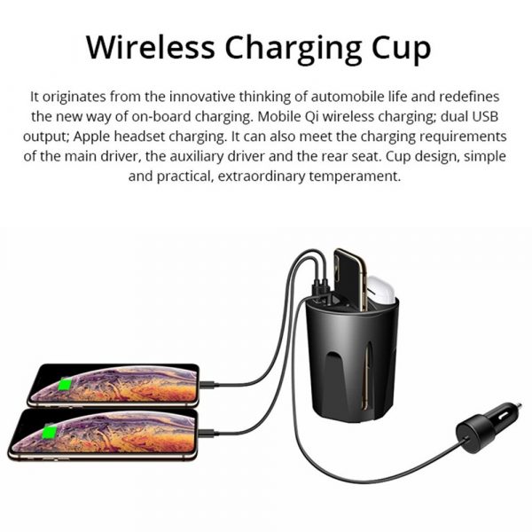 Qi Enabled Wireless Car Charger Cup with USB Output 10W Fast Charging for Qi Enabled Phones and Air Pods_11