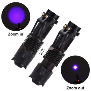 Mini LED Zoomable UV Flashlight Ultraviolet Flashlight Black Light Fake Bill and Urine Stain Detector- Battery Operated