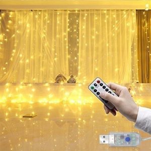 USB Powered Remote Controlled LED Light Curtain with Hook- White, Warm White, and Colorful