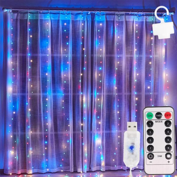USB Remote Controlled Smart LED Light Curtain with Hook in White, Warm White and Colorful_9