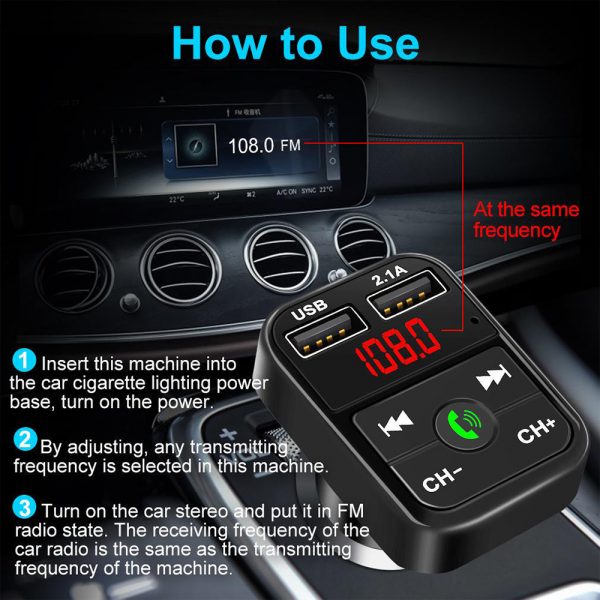 Wireless Bluetooth FM Transmitter Hands-free Car Kit MP3 Audio Music Player Dual USB Radio Modulator and 2.1A USB Charger_8