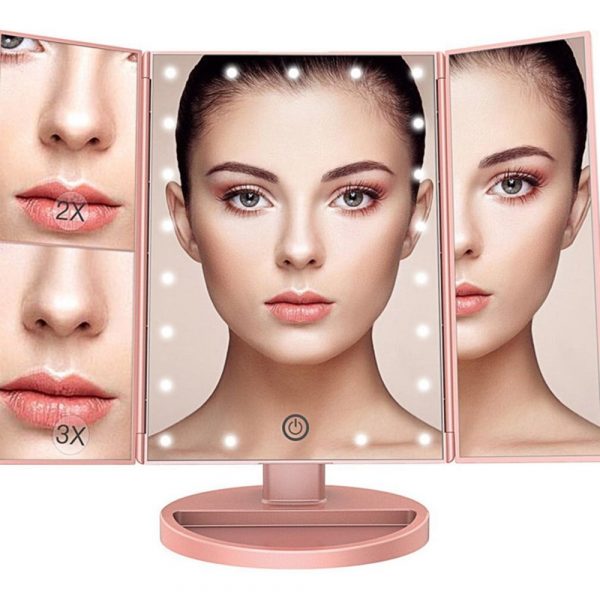 Tri-Fold Makeup Mirror Vanity Mirror with LED Lights_3