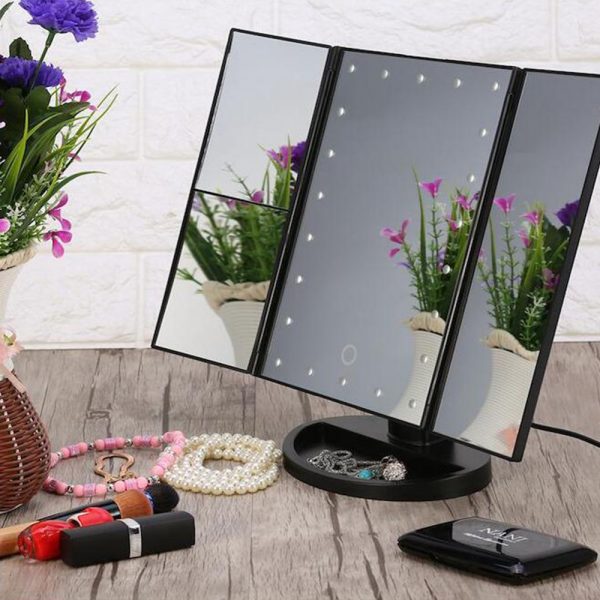 Tri-Fold Makeup Mirror Vanity Mirror with LED Lights_5
