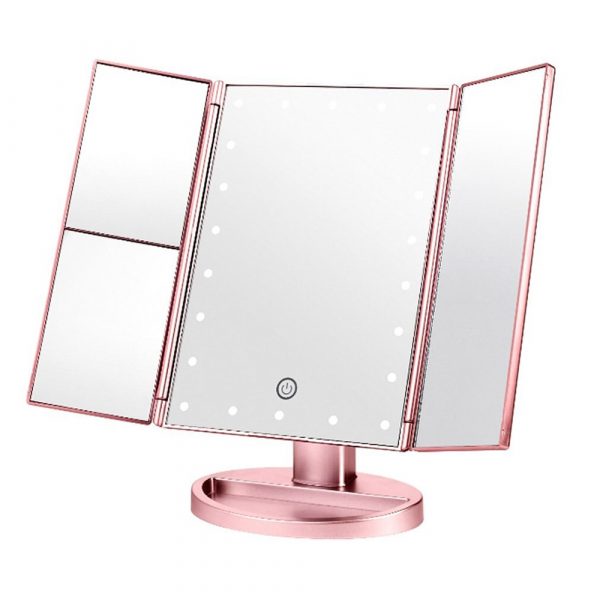 Tri-Fold Makeup Mirror Vanity Mirror with LED Lights_2