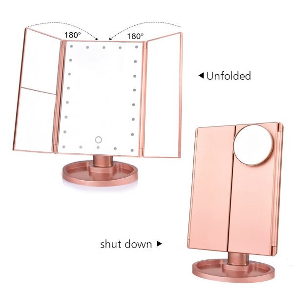 Tri-Fold Makeup Mirror Vanity Mirror with LED Lights_7