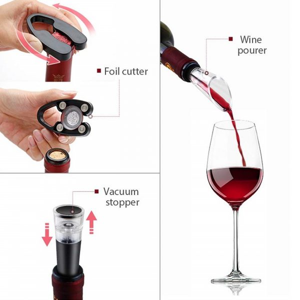 4-in-1 Electric Corkscrew Rechargeable Cordless Wine Bottle Opener Set_5