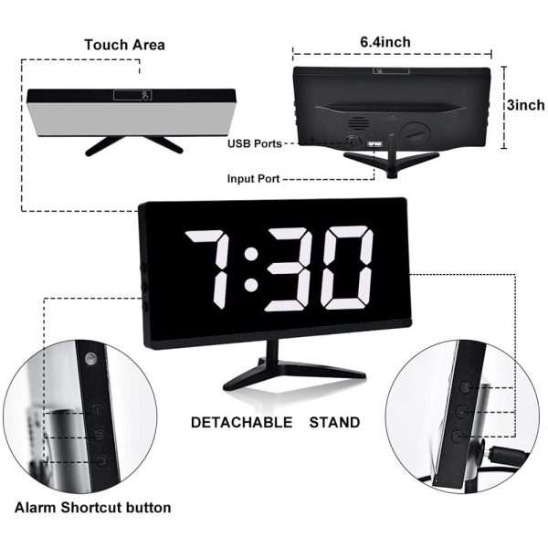 Frameless Touch Control Digital Alarm Clock with Temperature Display_5