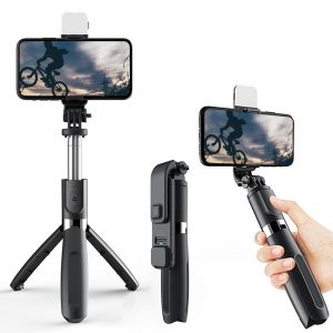 2-in-1 Foldable Monopod and Tripod with Remote Control Shutter Fill Light