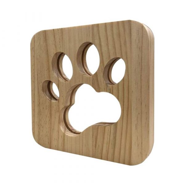 USB Plugged-in Wooden Dag Paw Print LED Night Decorative Lamp_0