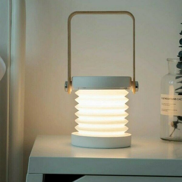 USB Rechargeable LED Retractable Folding Lamp Portable Wooden Night Light_4