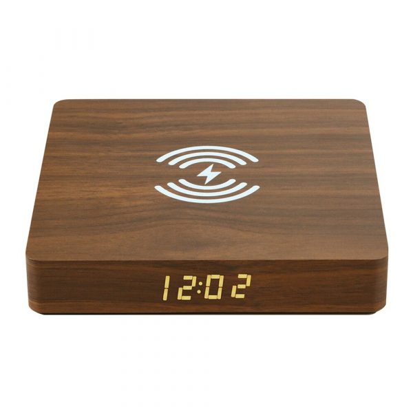 Portable Wireless Wooden Charging Pad and Digital Alarm Clock_0