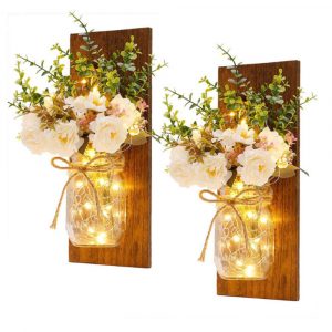 Remote Controlled Rustic Wall Mason Jar Scone Fairy Lights- Battery Powered