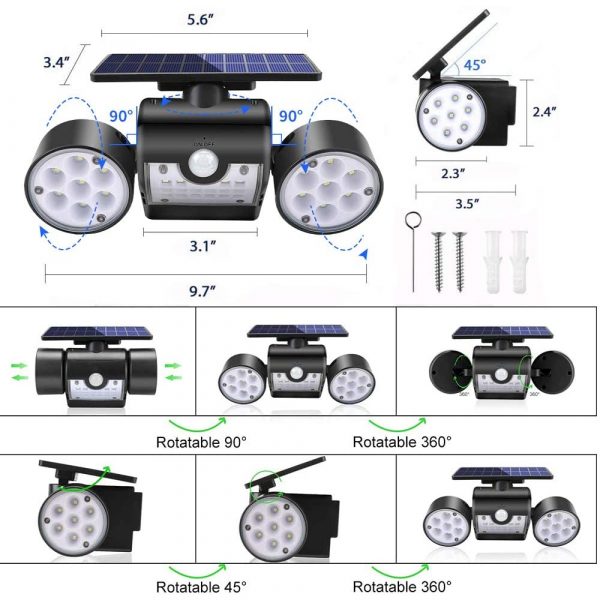 PIR Motion Sensor Solar Powered Waterproof White LED Lights_11