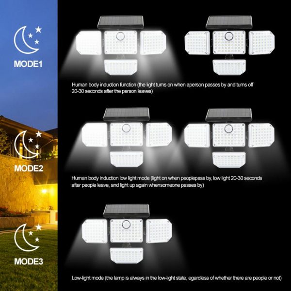 4 Heads Solar Motion Sensor PIR Wall Light with 3 Light Modes_7