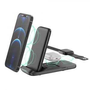 3-in-1 Fast Charging Wireless Charging Station for Qi Devices- USB Powered