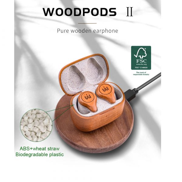 TWS Bluetooth Wooden Designed Earphones with Charging Case_4