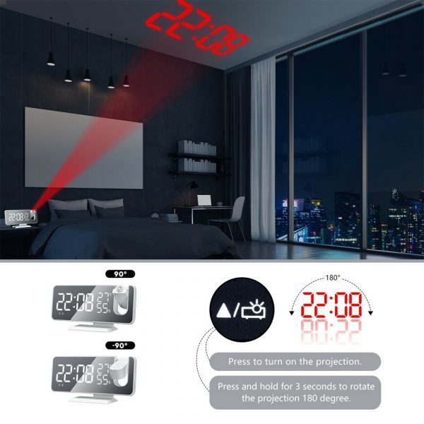 LED Big Screen Mirror Alarm Clock with Projection Display_10