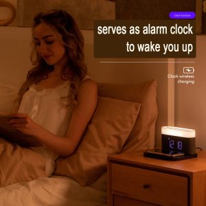 3-in-1 Wireless Charger Alarm Clock and Adjustable Night Light- USB Power Supply