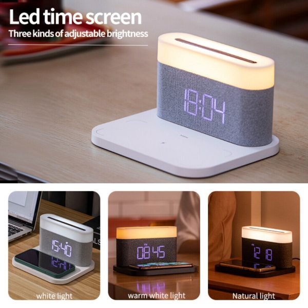 3-in-1 Wireless Charger Alarm Clock and Adjustable Night Light- USB Power Supply_4