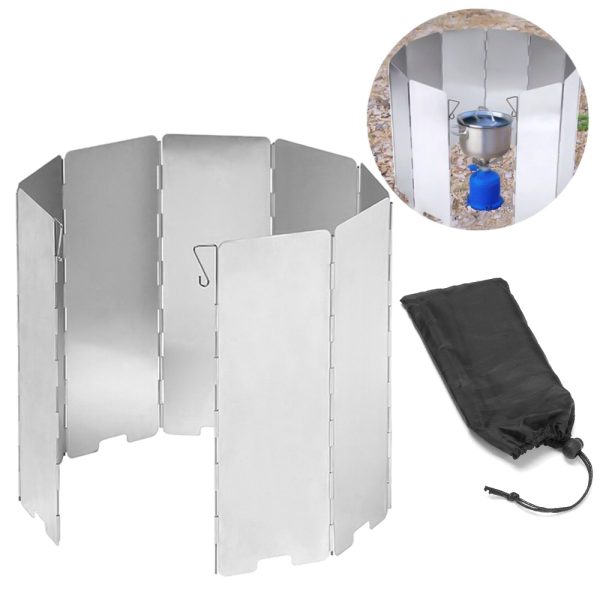 10 Plates Foldable Aluminum Alloy Camping Stove Windshield_3