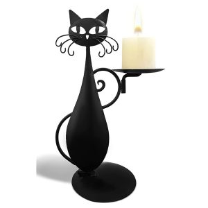 Vintage Black Cat Candle Holder for Pillars Candles Led Flameless Candles