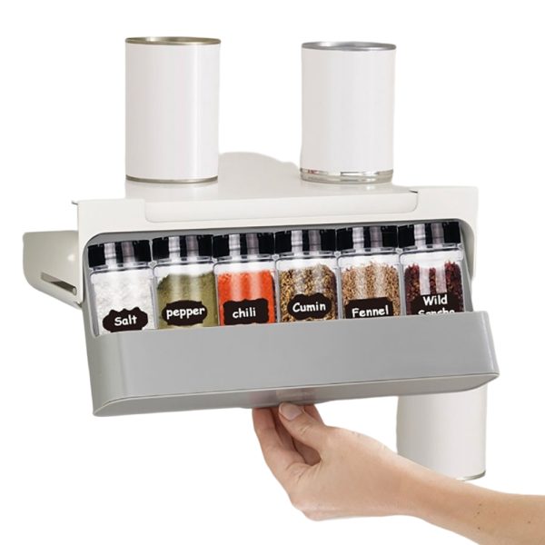Under-Shelf Spice Rack With 6 Seasoning Bottles Kitchen Cabinet Organizer_0