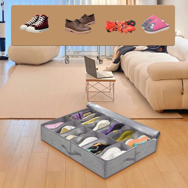 10 Grids Foldable Under the Bed Shoe Storage and Organizer_8