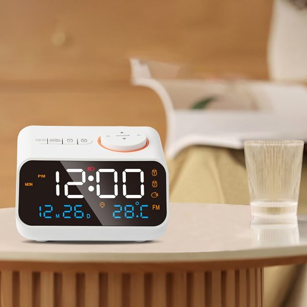 FM Radio LED Alarm Clock with Temperature and Humidity Meter - USB Rechargeable_8