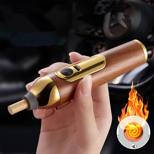 Walnut Wood Mini Car Cigarette Holder and Dust Free Ashtray-USB Rechargeable_5
