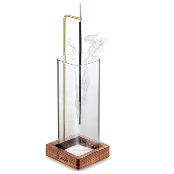 Inverted Vertical Incense Stick Holder Glass Bottle with Ash Catcher_0