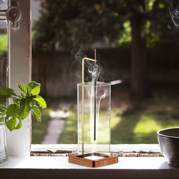 Inverted Vertical Incense Stick Holder Glass Bottle with Ash Catcher_4