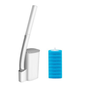 Wall-Mounted Toilet Brush Set with Storage Caddy and 8 Refill Heads