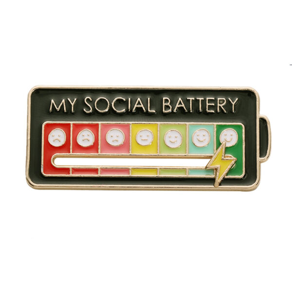 Creative Social Battery Energy Enamel Pins Mood Jewelry Brooches_0