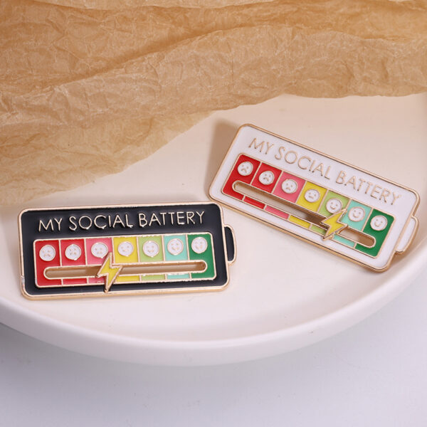 Creative Social Battery Energy Enamel Pins Mood Jewelry Brooches_3