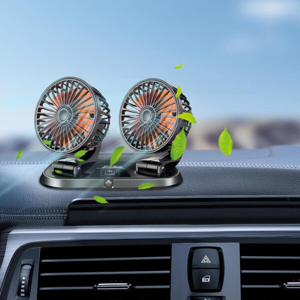Speed Adjustable Portable Dual Head Car Cooling Fan with Parking Sign_5
