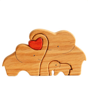 Wooden Elephant Family Stackable Figurine Composite Ornament
