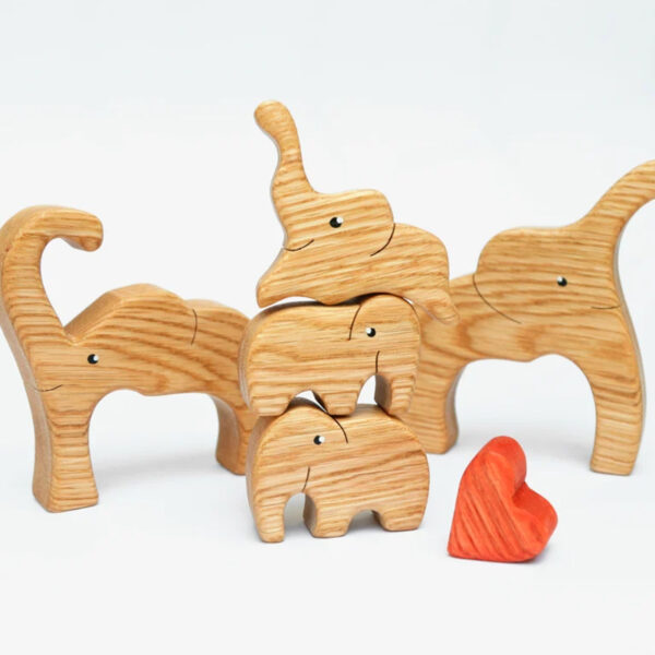 Wooden Elephant Family Stackable Figurine Composite Ornament_9
