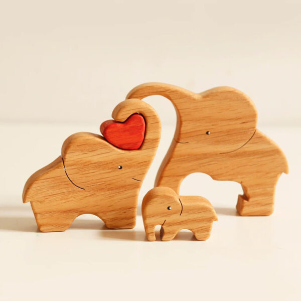 Wooden Elephant Family Stackable Figurine Composite Ornament_12