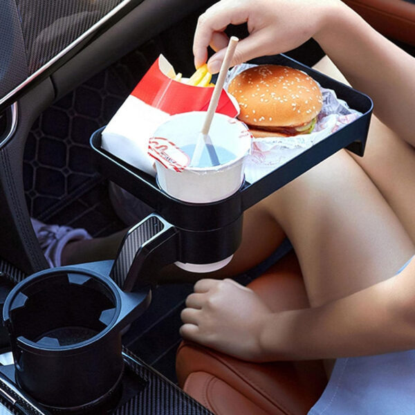 Car Mounted Rotating Plate Tray with Beverage Cup Holder_5