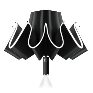 Reverse Folding UV Umbrella with LED Flashlight – Battery Powered