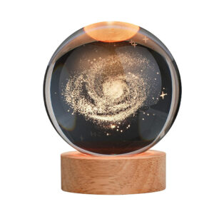 Crystal Ball Lamp with Wooden Base for Beside Table USB-Rechargeable