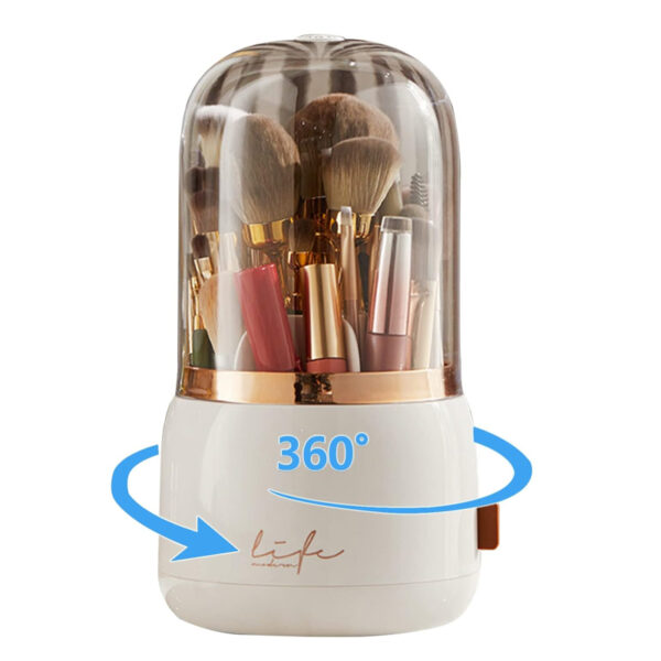 360° Rotating Compartment Dustproof Makeup Brushes Storage Organizer_0