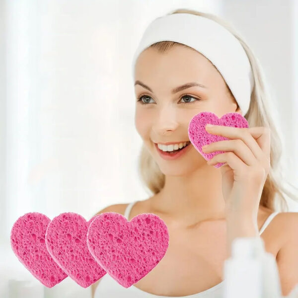 50 Pcs Heart Shaped Natural Cotton Compressed Facial Cleansing Sponge_4