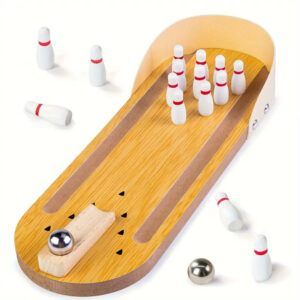 Interactive Toy Mini Bowling Set Tabletop Game – Wooden